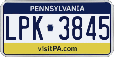 PA license plate LPK3845
