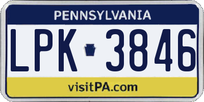 PA license plate LPK3846