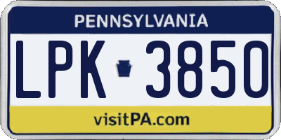 PA license plate LPK3850