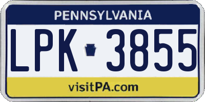 PA license plate LPK3855