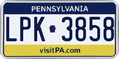PA license plate LPK3858