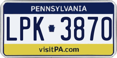 PA license plate LPK3870