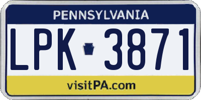 PA license plate LPK3871