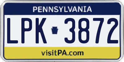 PA license plate LPK3872