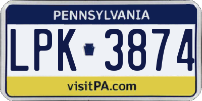 PA license plate LPK3874