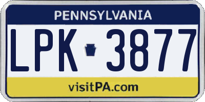 PA license plate LPK3877