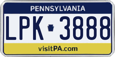 PA license plate LPK3888