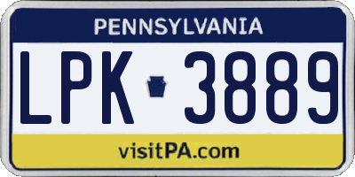 PA license plate LPK3889
