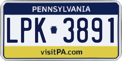 PA license plate LPK3891