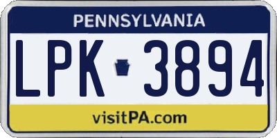 PA license plate LPK3894
