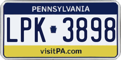 PA license plate LPK3898