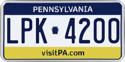 PA license plate LPK4200