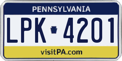 PA license plate LPK4201