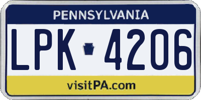 PA license plate LPK4206