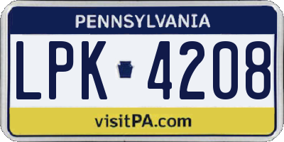 PA license plate LPK4208
