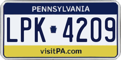 PA license plate LPK4209