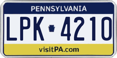 PA license plate LPK4210