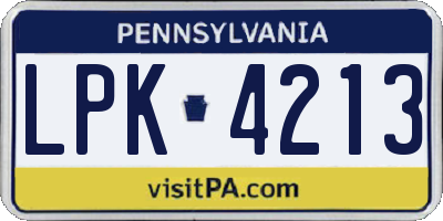 PA license plate LPK4213