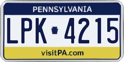 PA license plate LPK4215