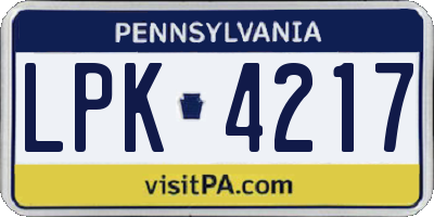 PA license plate LPK4217