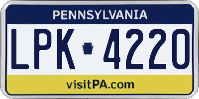 PA license plate LPK4220