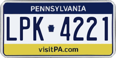 PA license plate LPK4221