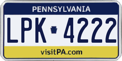 PA license plate LPK4222