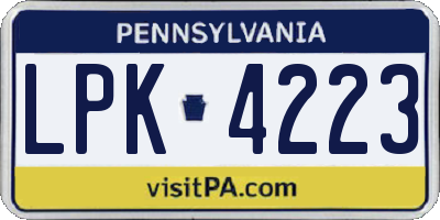 PA license plate LPK4223