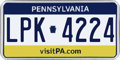 PA license plate LPK4224
