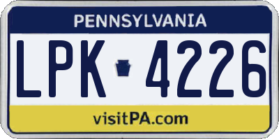 PA license plate LPK4226