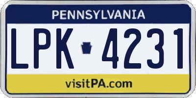 PA license plate LPK4231