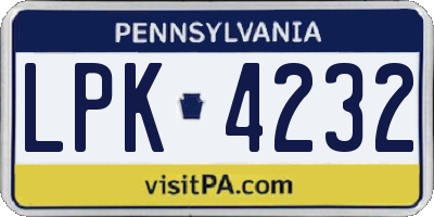 PA license plate LPK4232