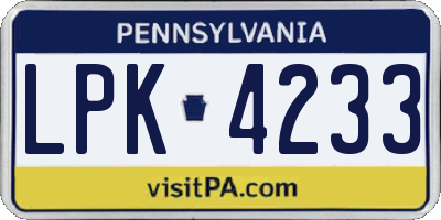 PA license plate LPK4233