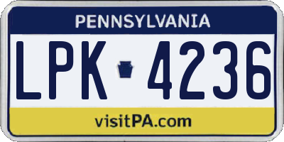 PA license plate LPK4236