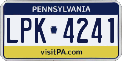 PA license plate LPK4241
