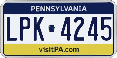 PA license plate LPK4245