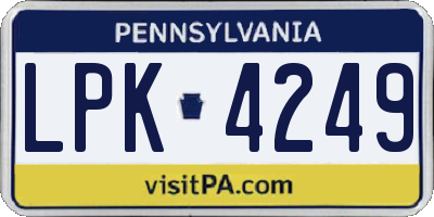 PA license plate LPK4249