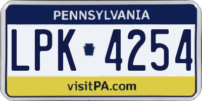 PA license plate LPK4254