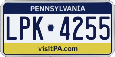 PA license plate LPK4255