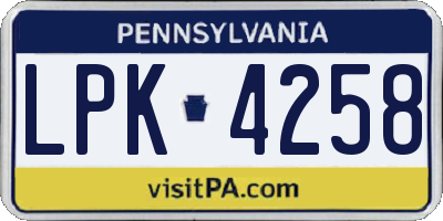 PA license plate LPK4258