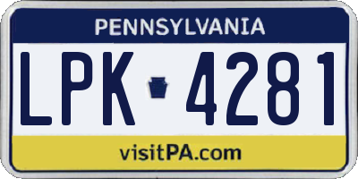 PA license plate LPK4281