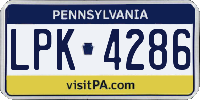 PA license plate LPK4286
