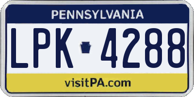 PA license plate LPK4288