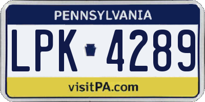 PA license plate LPK4289