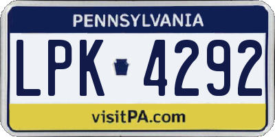 PA license plate LPK4292