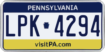 PA license plate LPK4294