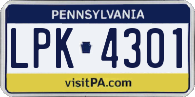 PA license plate LPK4301