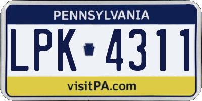 PA license plate LPK4311