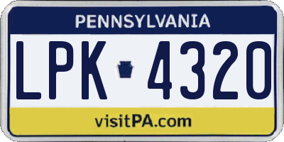 PA license plate LPK4320