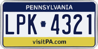PA license plate LPK4321
